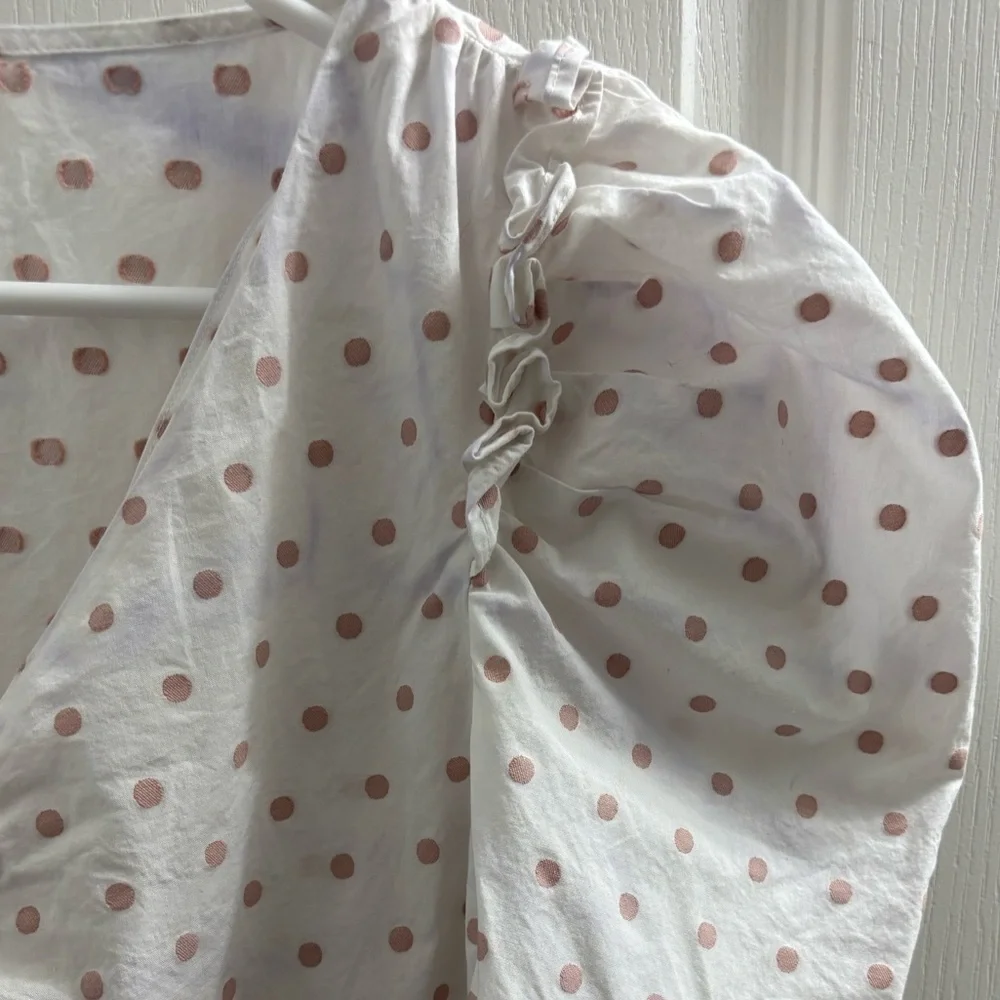 Kate Spade White with Pink dot Peplum  Blouse size 8